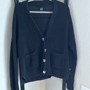 GAP Women's Soft Knit Cotton Pocketed Button Front Cardigan Black XXL